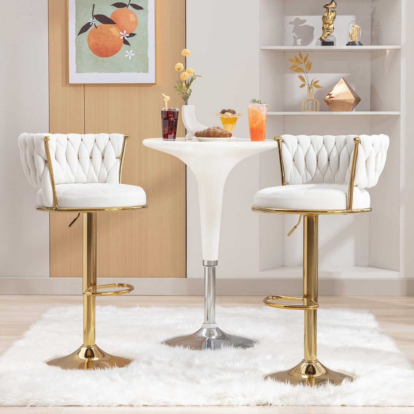 Velvet Woven Bar Stools Set of 2 Adjustable Swivel Counter Chairs