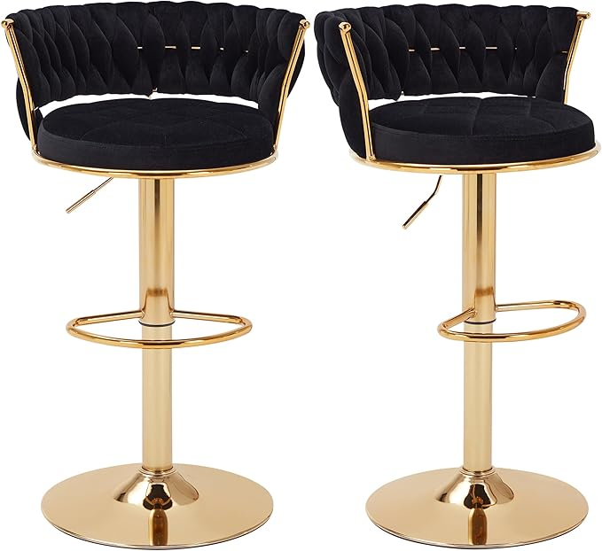 Velvet Woven Bar Stools Set of 2 Adjustable Swivel Counter Chairs