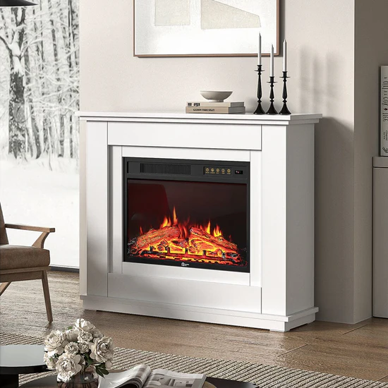39" Electric Freestanding Fireplace with White Wooden Mantel