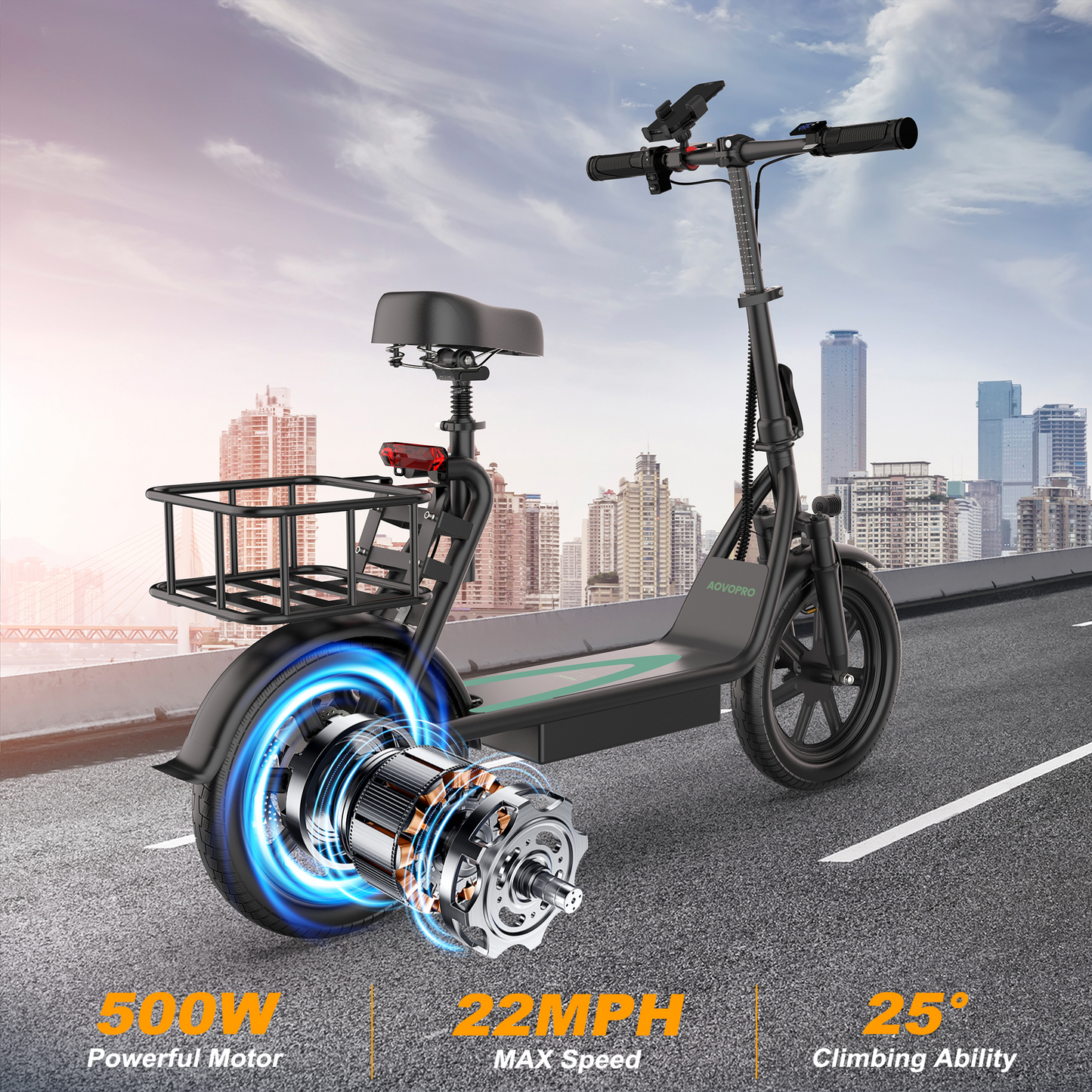 Electric Commuter Scooter with Seat & Basket