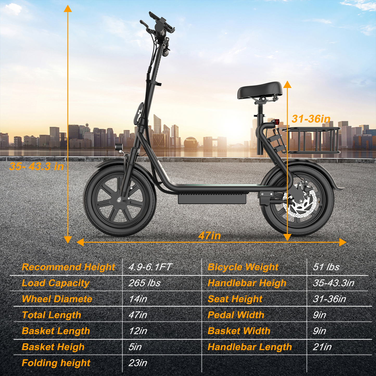 Electric Commuter Scooter with Seat & Basket