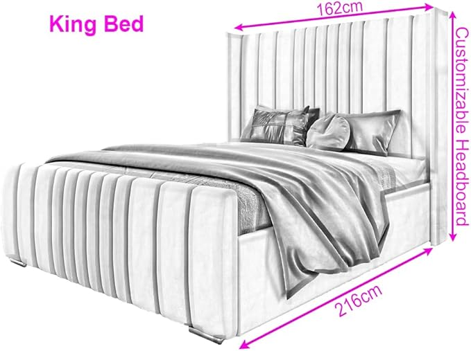 6FT Super King Ottoman Bed Frame with Velvet Winged Headboard
