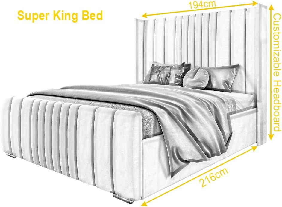 6FT Super King Ottoman Bed Frame with Velvet Winged Headboard
