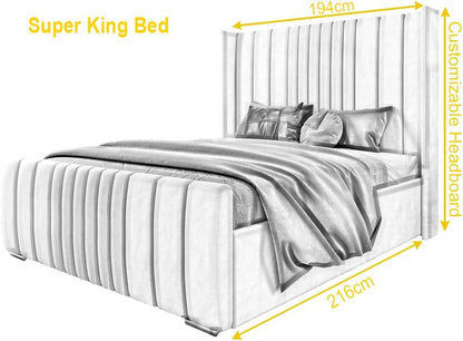 6FT Super King Ottoman Bed Frame with Velvet Winged Headboard