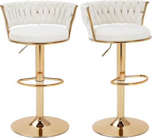 Velvet Woven Bar Stools Set of 2 Adjustable Swivel Counter Chairs