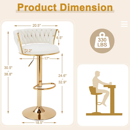 Velvet Woven Bar Stools Set of 2 Adjustable Swivel Counter Chairs