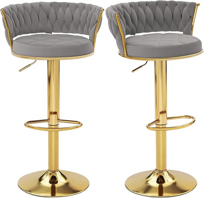 Velvet Woven Bar Stools Set of 2 Adjustable Swivel Counter Chairs