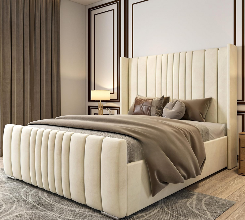 6FT Super King Ottoman Bed Frame with Velvet Winged Headboard