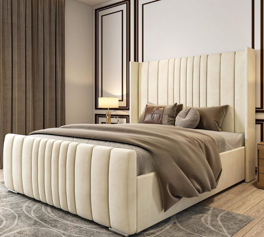 6FT Super King Ottoman Bed Frame with Velvet Winged Headboard