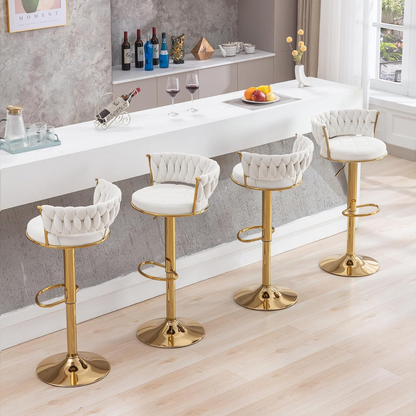 Velvet Woven Bar Stools Set of 2 Adjustable Swivel Counter Chairs