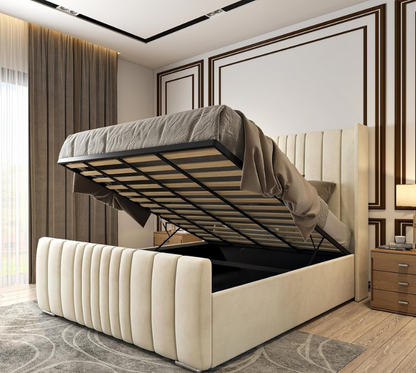 6FT Super King Ottoman Bed Frame with Velvet Winged Headboard