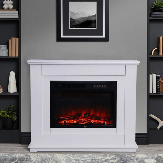 39" Electric Freestanding Fireplace with White Wooden Mantel