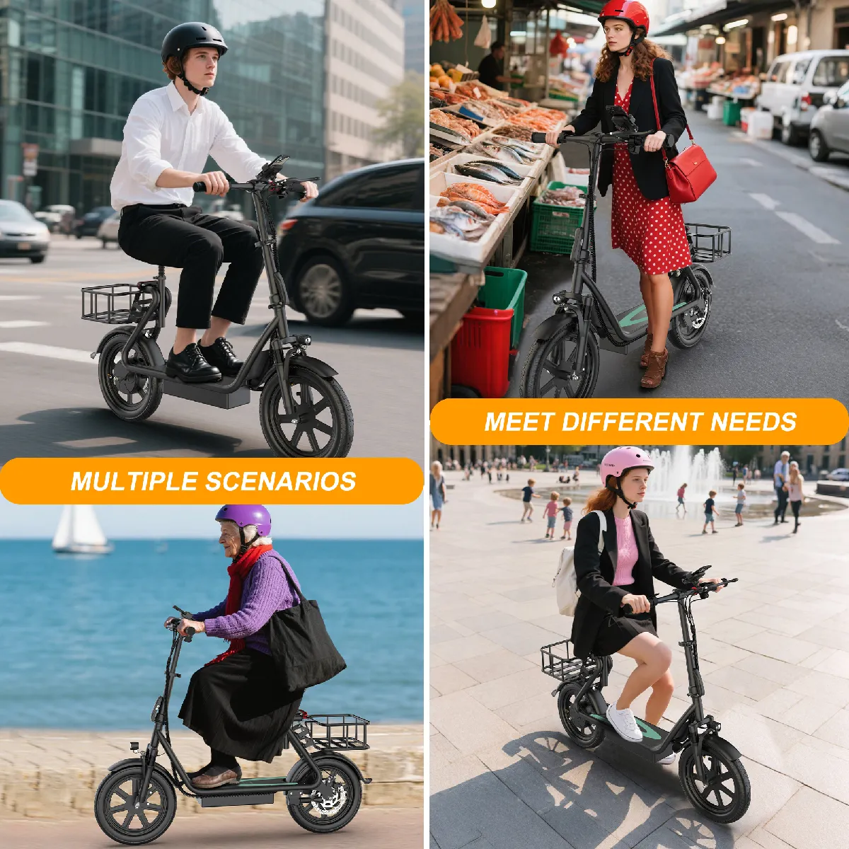 Electric Commuter Scooter with Seat & Basket